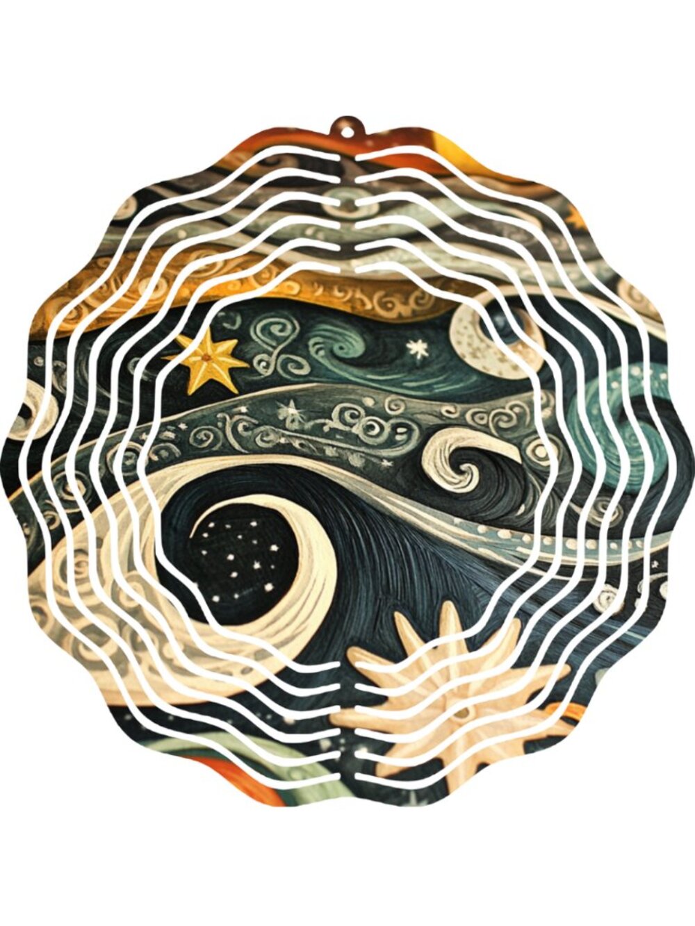 Celestial Sun Moon Stars Wind Spinner 10" Metal Boho Cosmic Kinetic Garden Decor